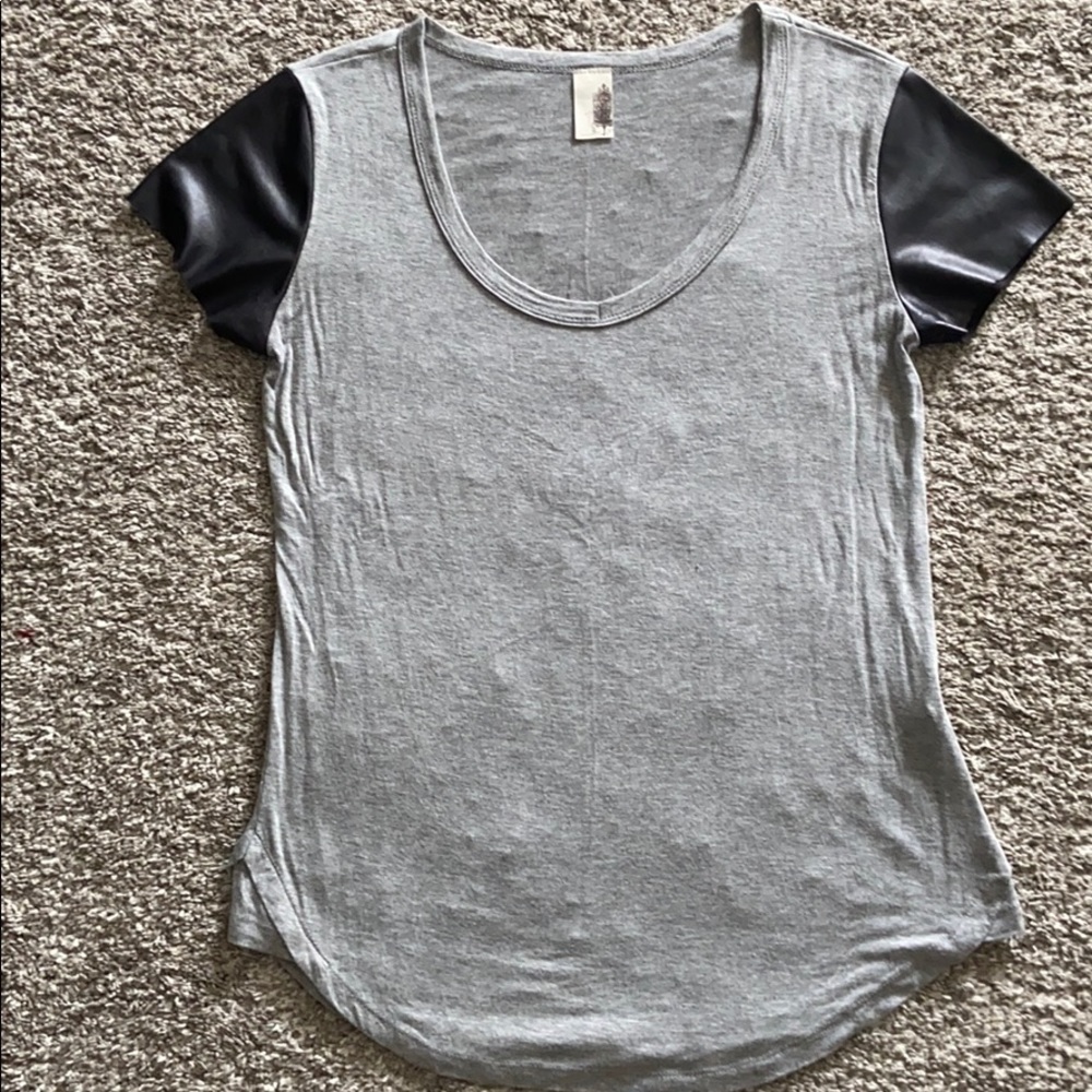 Faux leather sleeve top